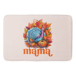 Thankful Mama Turkey and Autumn Leaves Foliage Bath Mat