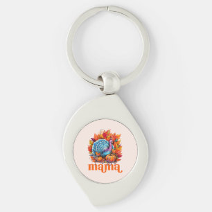 Thankful Mama Turkey and Autumn Leaves Foliage Key Ring
