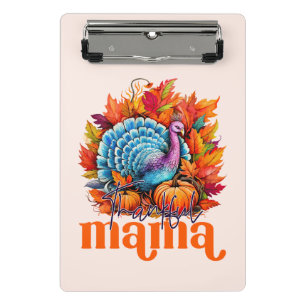 Thankful Mama Turkey and Autumn Leaves Foliage Mini Clipboard