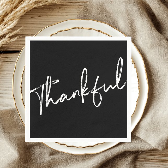 Thankful Minimalist Black & White Napkin (Creator Uploaded)
