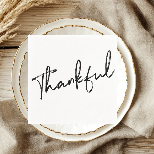 Thankful Minimalist Script Thanksgiving  Napkin (Creator Uploaded)