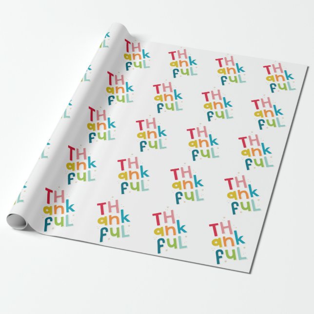 THANKFUL modern bright colourful typography Wrapping Paper (Unrolled)