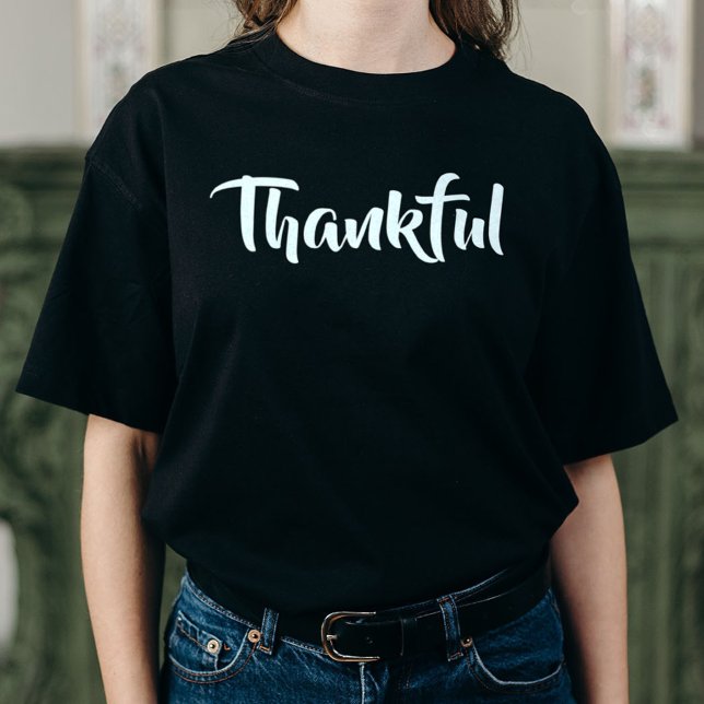 Thankful Modern Minimal Black Thanksgiving Holiday T-Shirt (Creator Uploaded)