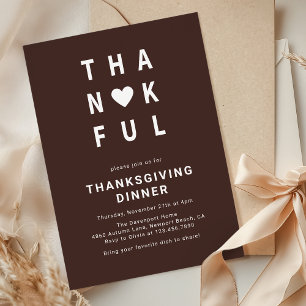 Thankful Modern Minimalist Thanksgiving Dinner Invitation