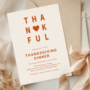 Thankful Modern Minimalist Thanksgiving Dinner Invitation