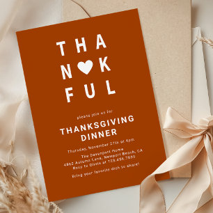 Thankful Modern Minimalist Thanksgiving Dinner Invitation
