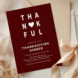 Thankful Modern Minimalist Thanksgiving Dinner Invitation