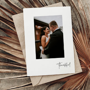 Thankful Modern Vertical Photo Wedding Postcard