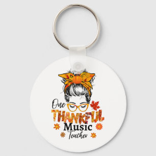 Thankful Music Teacher Fall Thanksgiving Messy Bun Key Ring