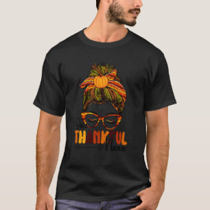 Thankful Nana Leopard Messy Bun Thanksgiving Day23 T-Shirt