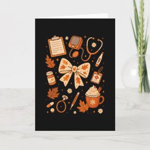 Thankful Nurse Fall Stethoscope Coquette Bow Thank Card