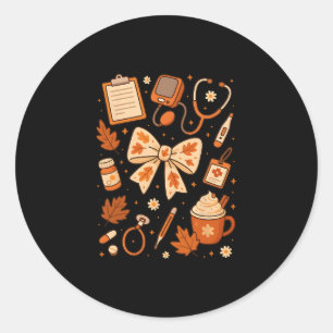 Thankful Nurse Fall Stethoscope Coquette Bow Thank Classic Round Sticker