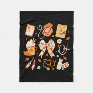 Thankful Nurse Fall Stethoscope Coquette Bow Thank Fleece Blanket