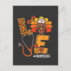 Thankful Nurse Life Turkey Cute Thanksgiving Nurse Announcement Postcard