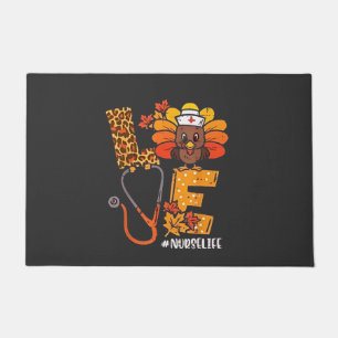 Thankful Nurse Life Turkey Cute Thanksgiving Nurse Doormat