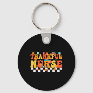 Thankful Nurse Retro Groovy Thanksgiving Fall RN W Key Ring