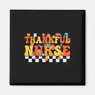 Thankful Nurse Retro Groovy Thanksgiving Fall RN W Magnet