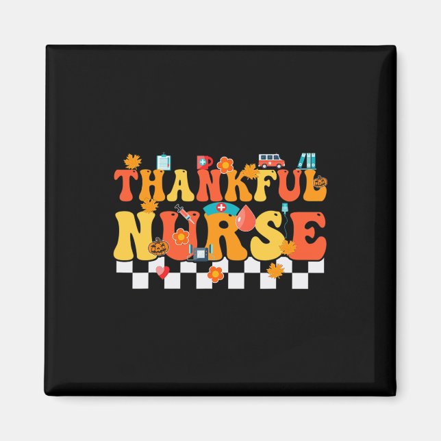 Thankful Nurse Retro Groovy Thanksgiving Fall RN W Magnet (Front)