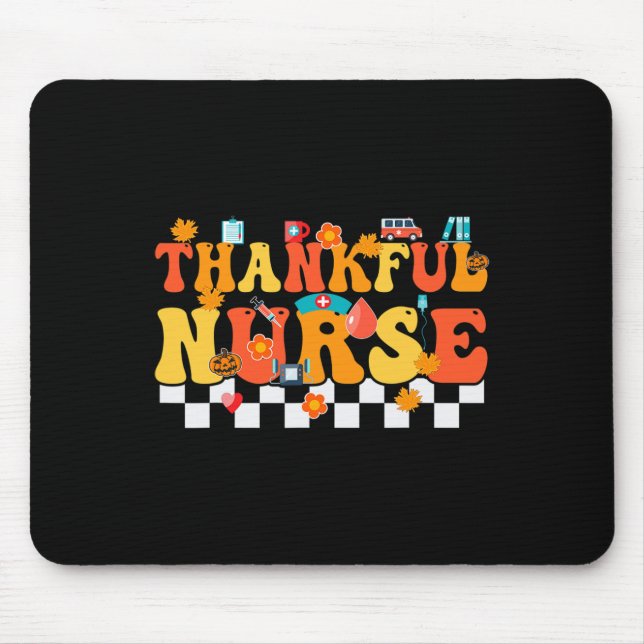 Thankful Nurse Retro Groovy Thanksgiving Fall RN W Mouse Pad (Front)