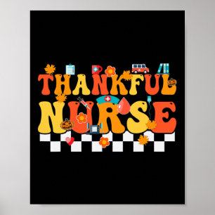 Thankful Nurse Retro Groovy Thanksgiving Fall RN W Poster