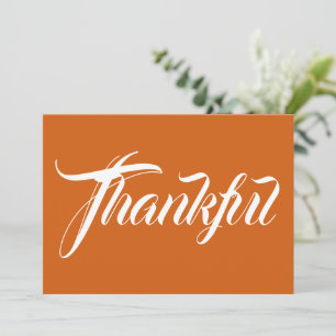 Thankful orange calligraphy cute thanksgiving card