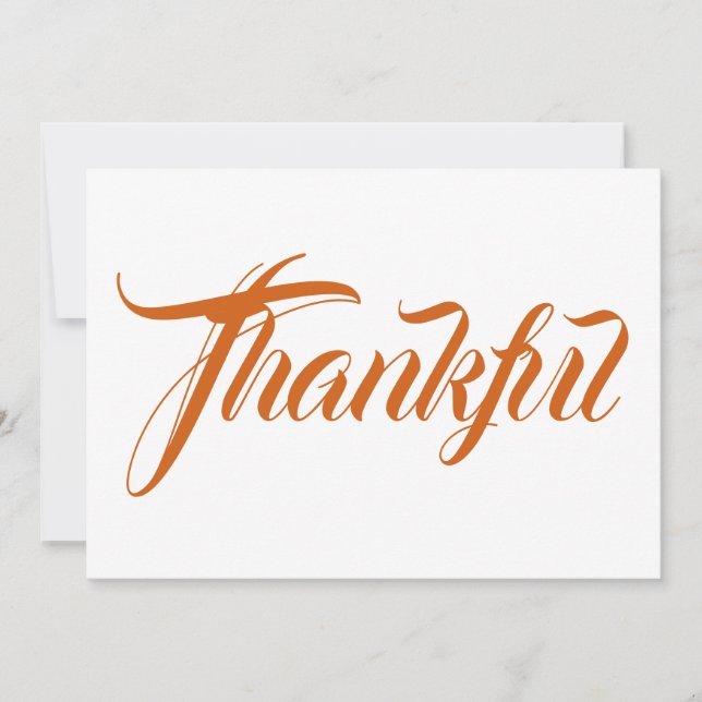 Thankful orange calligraphy thanksgiving card (Front)