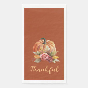 Thankful Orange Pumpkin Fall Autumn Thanksgiving Napkin