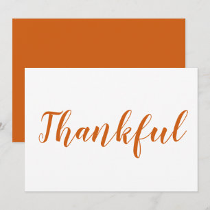 Thankful orange script cute thanksgiving card