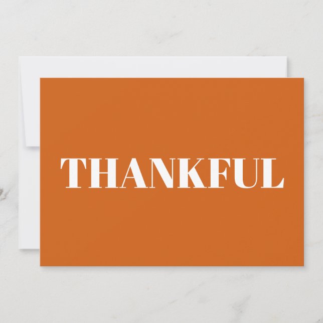 Thankful orange & white modern thanksgiving card (Front)