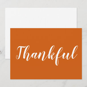 Thankful orange white script thanksgiving card