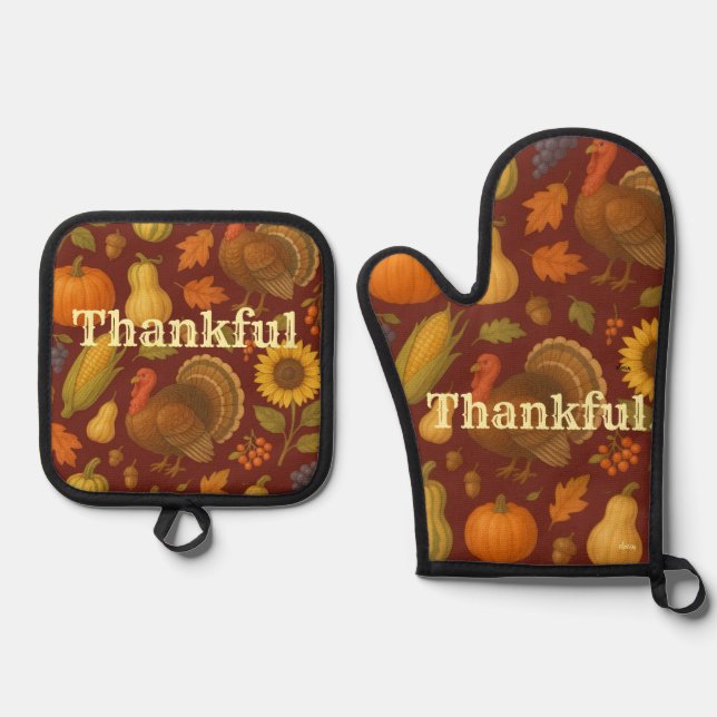 Thankful Oven Mitt & Pot Holder Set (Front)