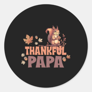 Thankful Papa Playful Squirrel On Maple Branch For Classic Round Sticker