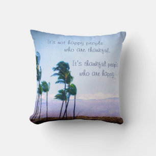 Thankful People Happy Quote Hawaii Palm Tree Photo Cushion
