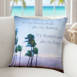 Thankful People Happy Quote Hawaii Palm Tree Photo Cushion