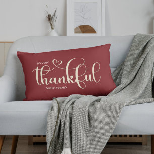 Thankful Personalised Burgundy Fall Autumn Lumbar Cushion