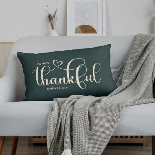 Thankful Personalized Family Name Dark Green Lumbar Cushion