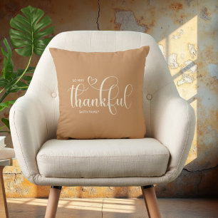 Thankful Personalized Family Name Orange Cushion