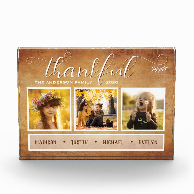 Thankful Photo Collage Thanksgiving Vintage Block (Front)