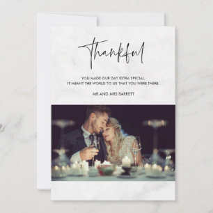 Thankful Photo Grey Marble Wedding Thank You Card