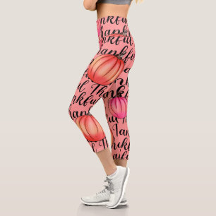 Thankful Pink Pumpkin -Elegant Fall & Thanksgiving Capri Leggings