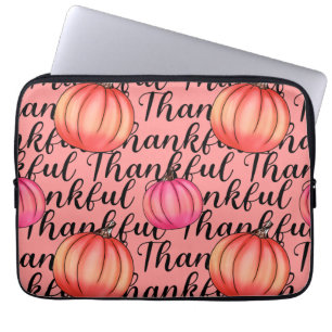 Thankful Pink Pumpkin -Elegant Fall & Thanksgiving Laptop Sleeve