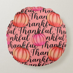 Thankful Pink Pumpkin -Elegant Fall & Thanksgiving Round Cushion