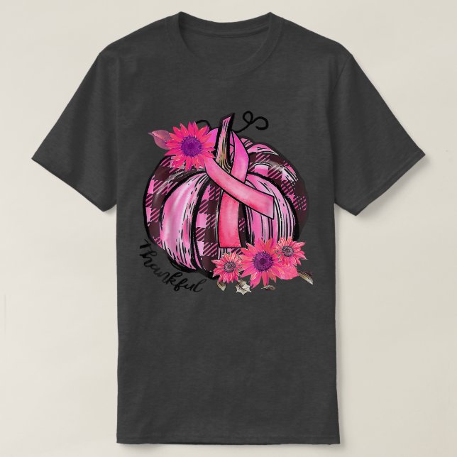 Thankful Pink Pumpkin Sunflower Breast Cancer Awar T-Shirt (Design Front)