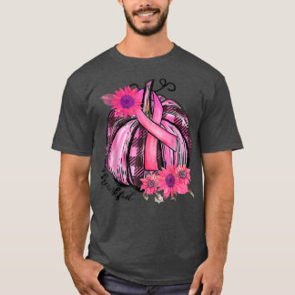 Thankful Pink Pumpkin Sunflower Breast Cancer Awar T-Shirt