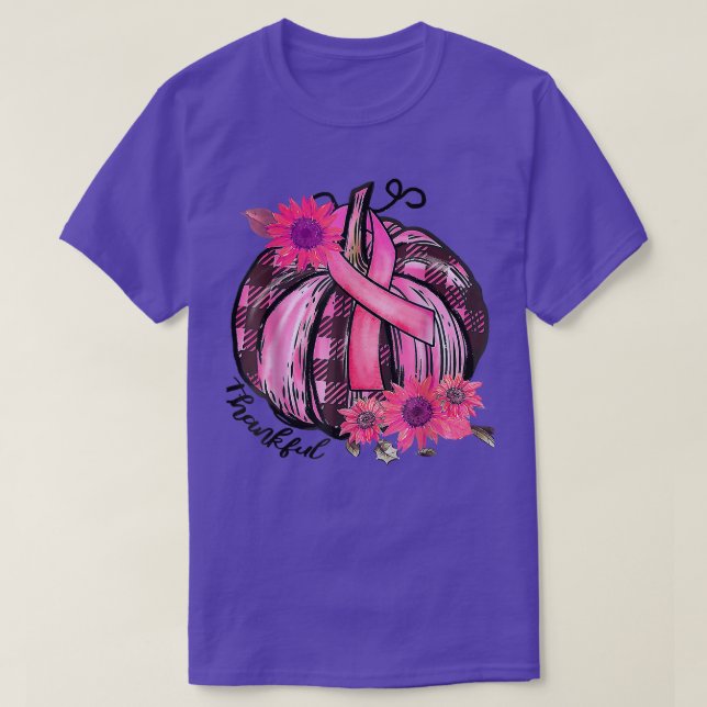 Thankful Pink Pumpkin Sunflower Breast Cancer Awar T-Shirt (Design Front)