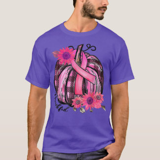 Thankful Pink Pumpkin Sunflower Breast Cancer Awar T-Shirt