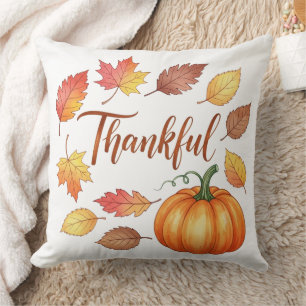 Thankful Pumpkin & Autumn Leaves Cushion