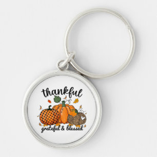 Thankful Pumpkin Grateful And Blessed  Key Ring
