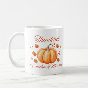 Thankful Pumpkin Grateful Blessed Fall Art Coffee Mug