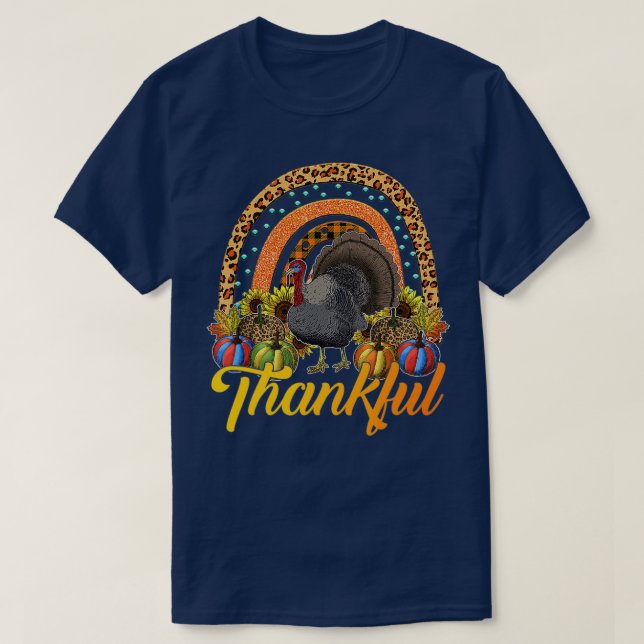 Thankful Pumpkin, Happy Thanksgiving Day Turkey Fu T-Shirt (Design Front)